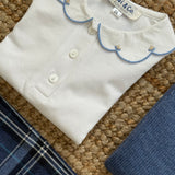 Polo con colletto ricamato a mano profili azzurro Malvi F26M026CAJJ