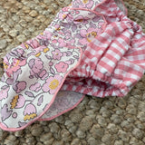 Costume LAB slip in cotone vichy rosa e bianco con cappe fiorellini