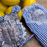 Costume boxer LAB in cotone vichy blu e bianco dettagli fiorellini