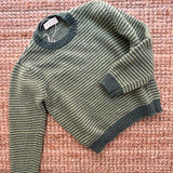 Maglione in lana merinos righe verde chiaro e scuro Olliwool OWR
