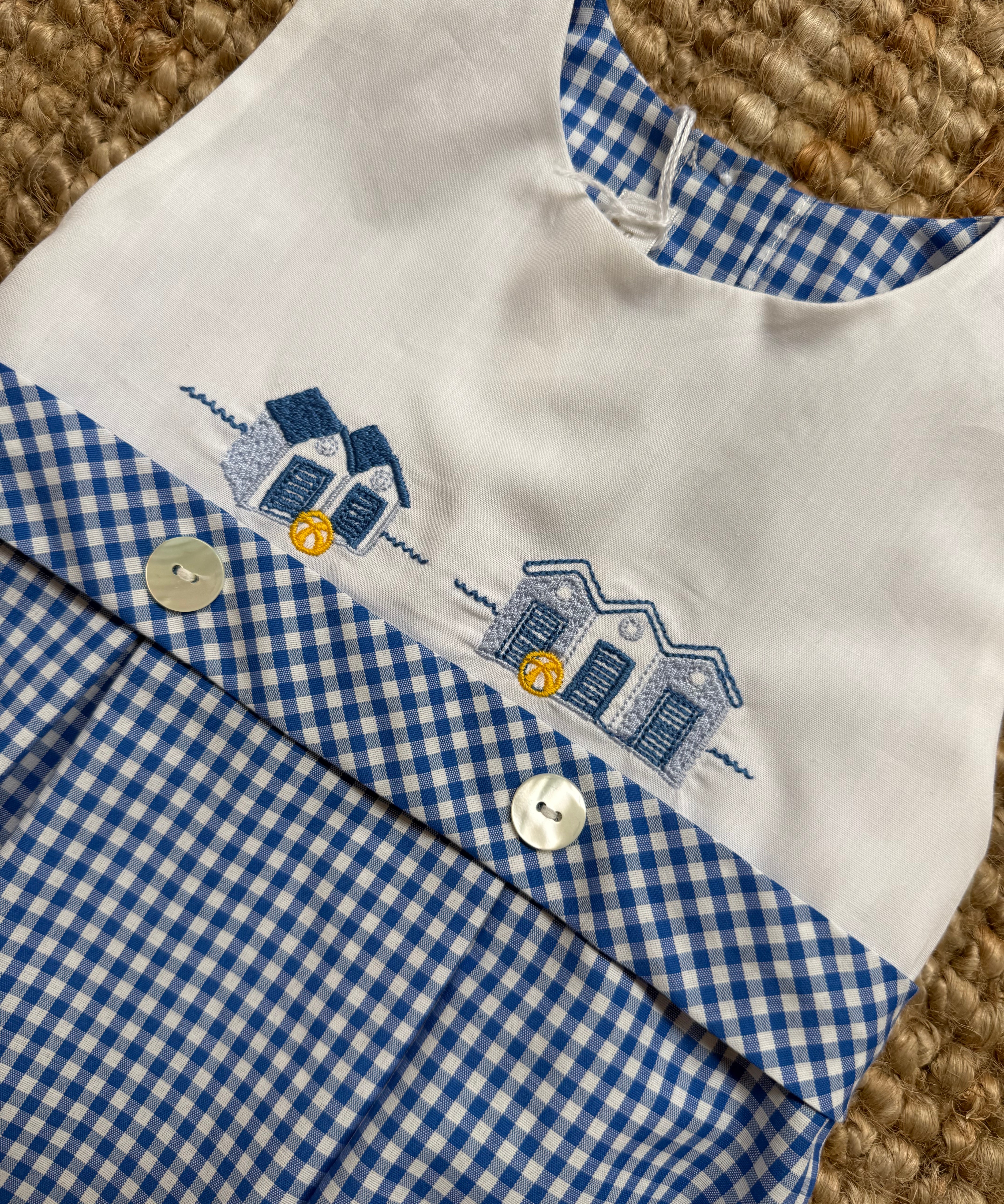 Pagliaccetto vichy blu e bianco ricamo cabine Mariella Ferrari PLD4BIS
