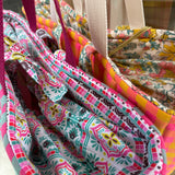 Maxi borsa LAB maxi vichy fucsia fluo e giallo + fiorellini