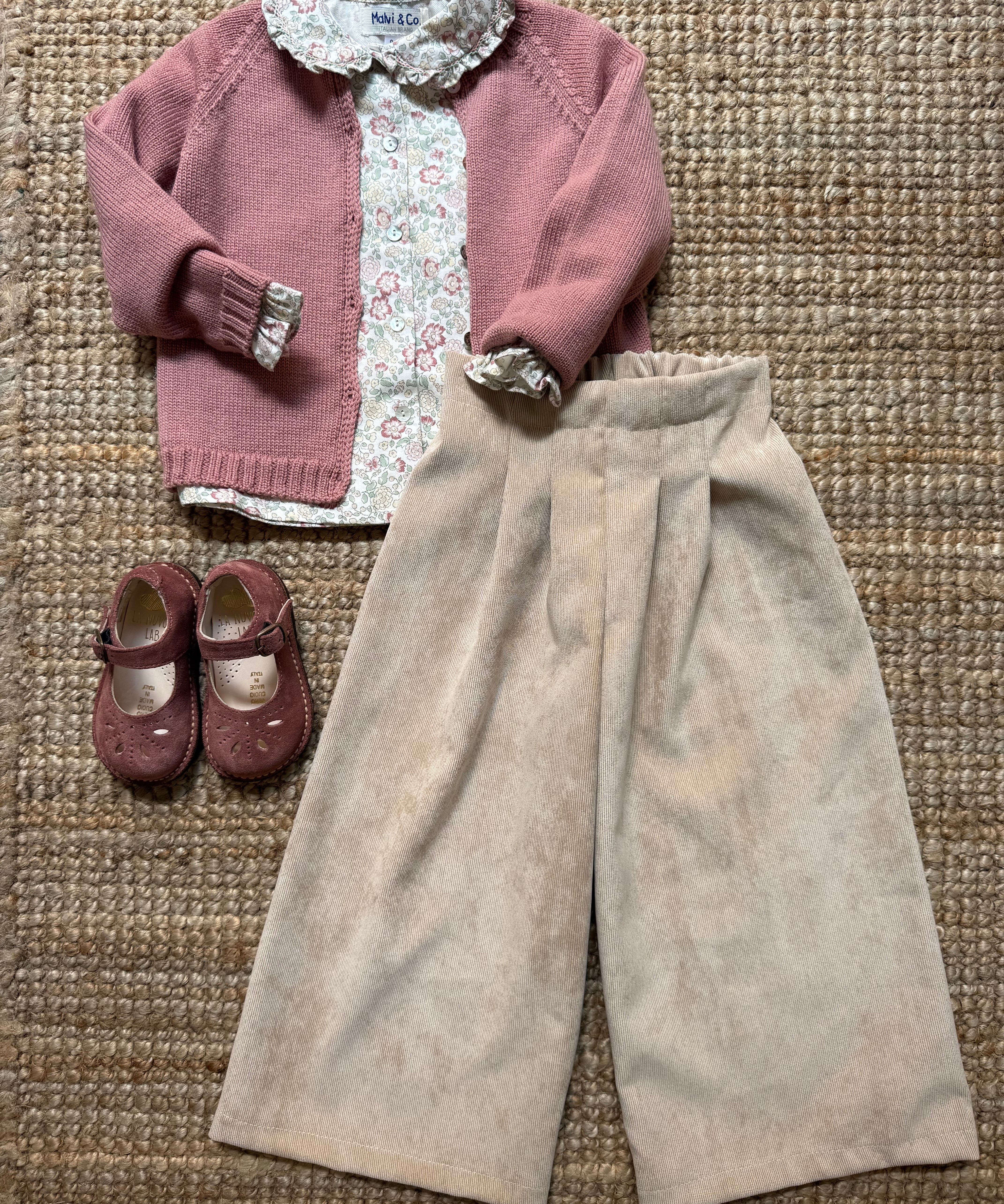 Pantalone palazzo LAB Ginny in velluto a microcostine sabbia con pences