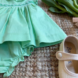 Abito in voile con ricamo smock verde chiaro con bloomers Malvi & Co S26I104VEZV