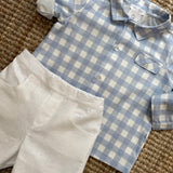 Completo camicia maxi vichy bianco azzurro e bermuda Deolinda DBV26653