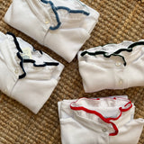 Polo LAB bianco con collo tulipano profilato in velluto