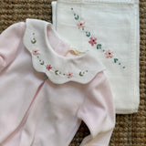 Tutina in ciniglia rosa collo petalo in piquet ricamato PQ50 BabyGi