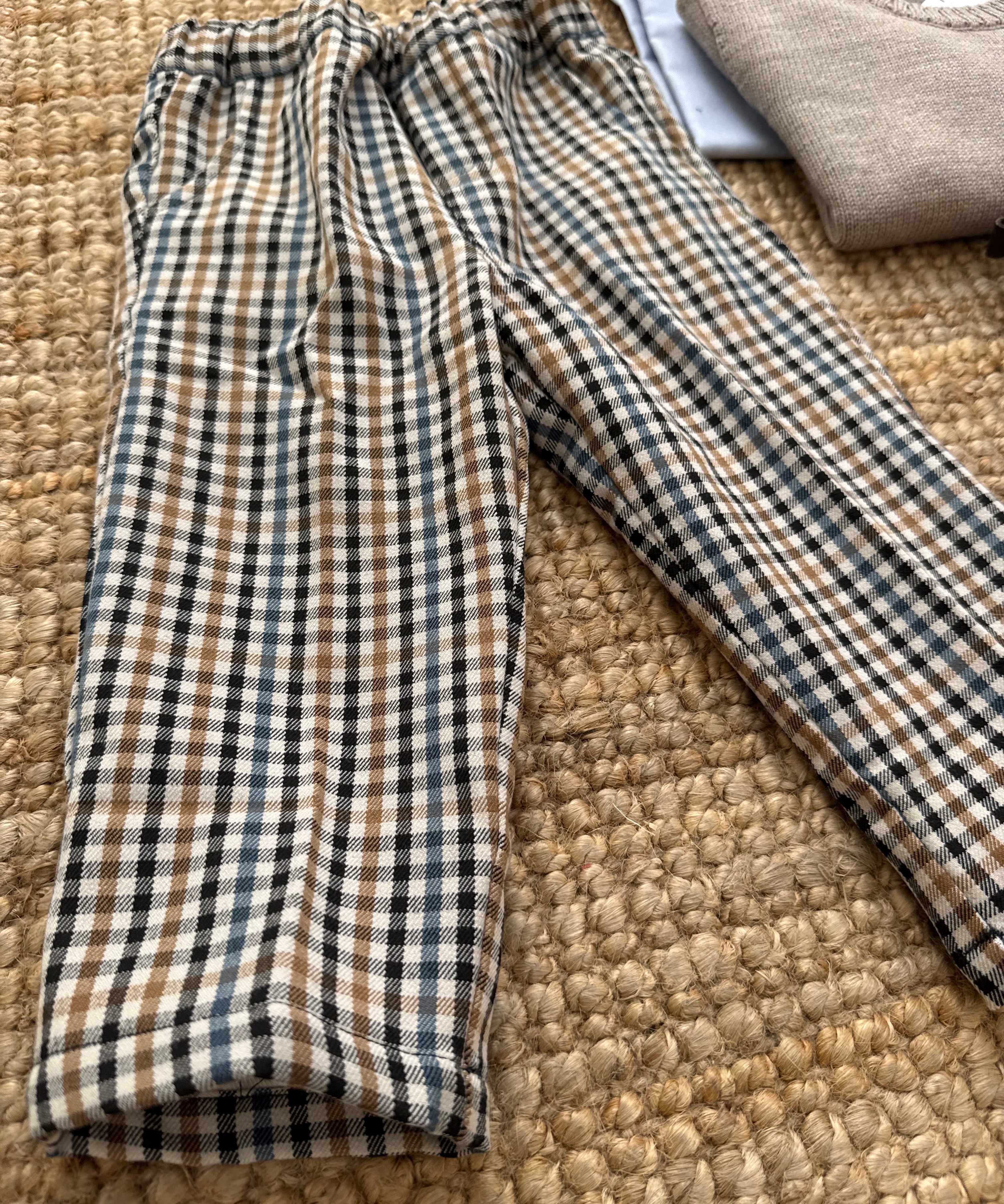 Pantalone in flanella quadretto toni marrone Malvi F26B209PNNC