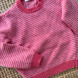 Maglione in lana merinos righe fucsia e rosa Olliwool OWR