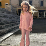 Completo rosa in felpa garzata casacca con rouches e pantalone zampetta HN21176 HN25210