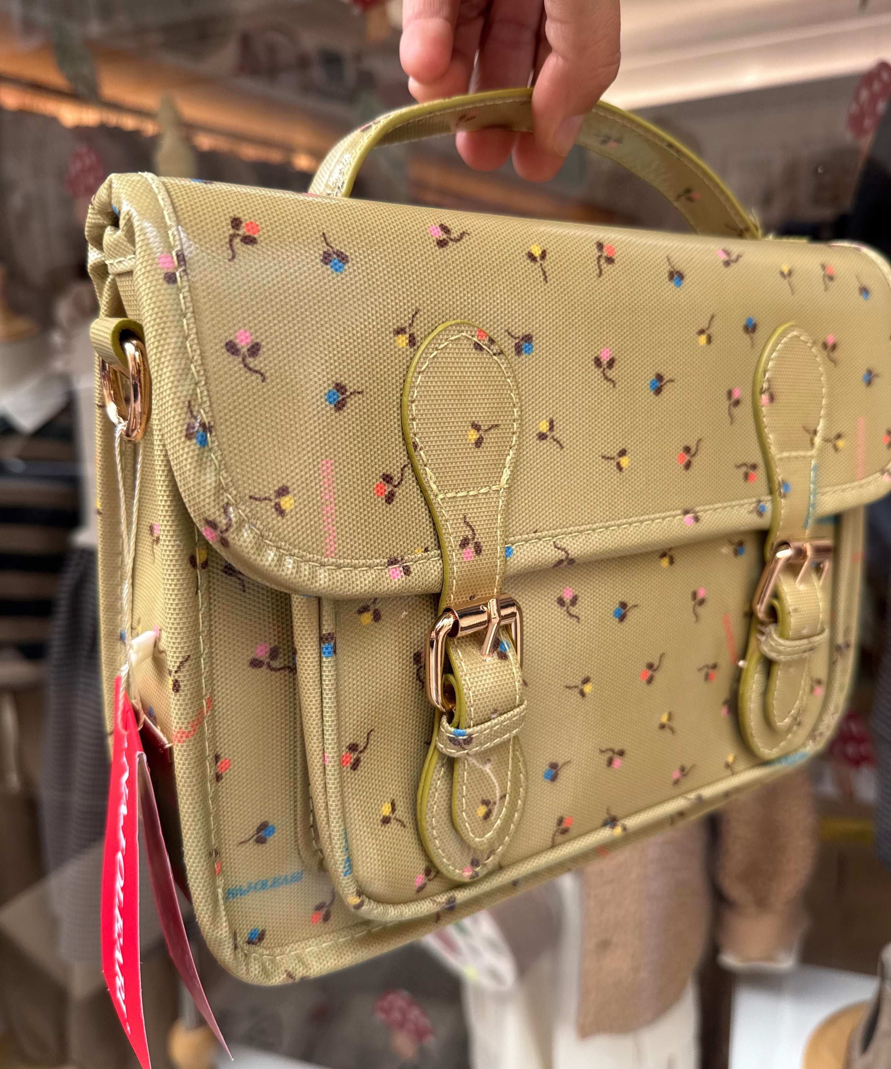 Borsa cartella media lime fantasia fiori con tracolla Naj-Oleari