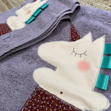 Set biancheria coppia asciugamani viola UNICORNO - Tessuti e Vissuti capsule x LANUVOLALAB