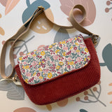 Tracolla patchwork LAB velluto mattone + fiorellini