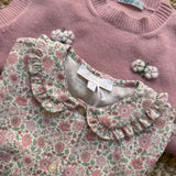 Camicetta fiorellini rosa con colletto tondo rouches Mariella Ferrari CM942ML