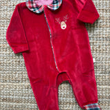 Tutina in ciniglia rosso Natale colletto tartan PR53 BabyGi