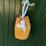 Borsa LAB paglia manico fantasia con cuore imbottito stoffa vintage