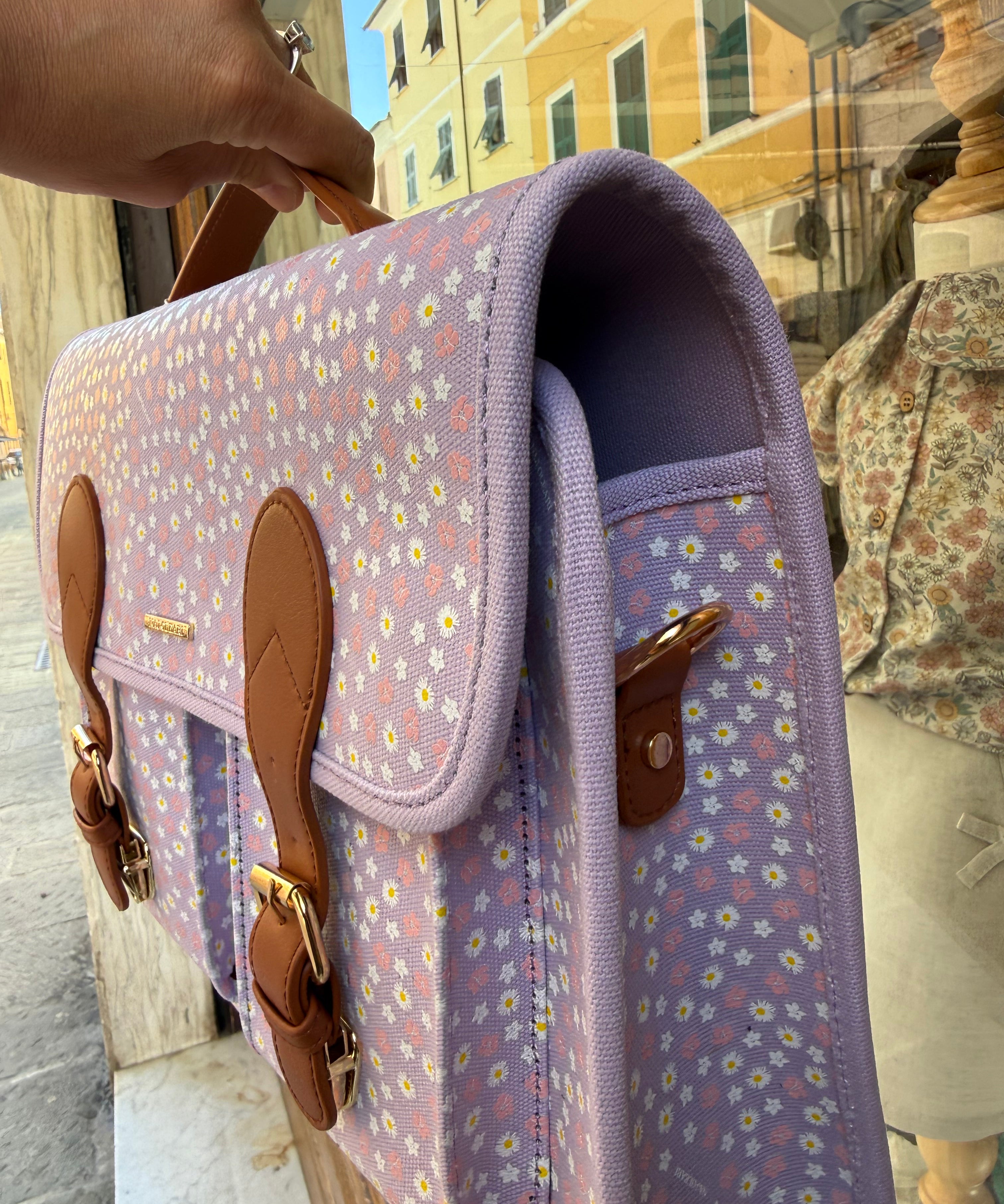 Borsa cartella grande con tracolla lilla con fiorellini Naj-Oleari