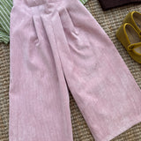 Pantalone palazzo LAB Ginny in velluto a microcostine rosa con pences
