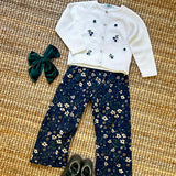 Pantalone LAB velluto a costine stampa fiori base blu