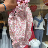 Costume LAB intero in cotone fiorellini rosa con fiocchi vichy