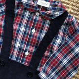 Round collar checked shirt burgundy green blue and milk 730109