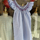 Abito LAB righine blu e bianco con ricamo punto smock