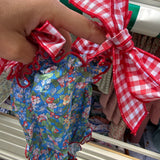 Costume LAB intero in cotone fiorellini e fiocchi vichy