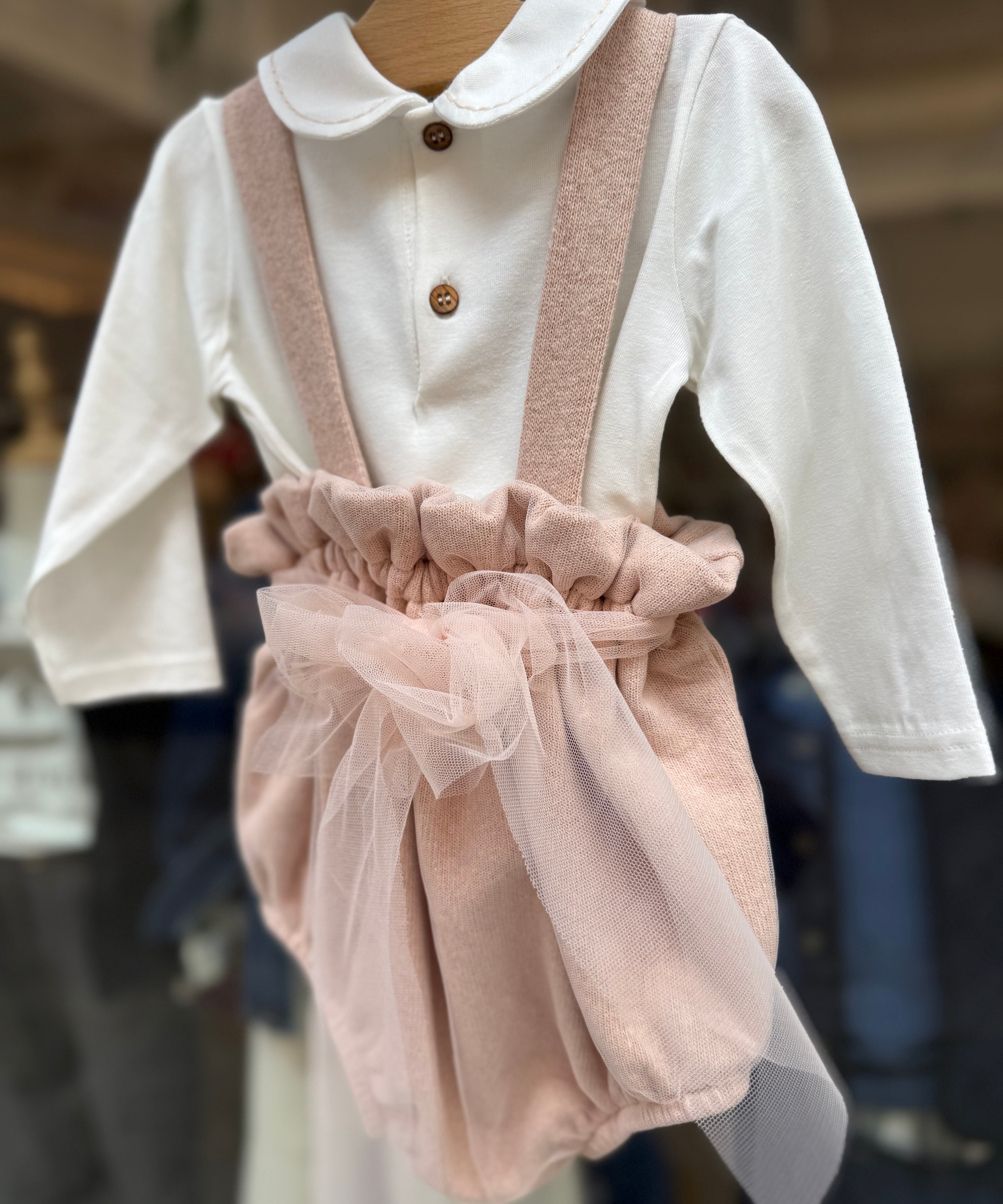 Bloomers rosa con bretelle e fiocco tulle 138303 Time to Bloom