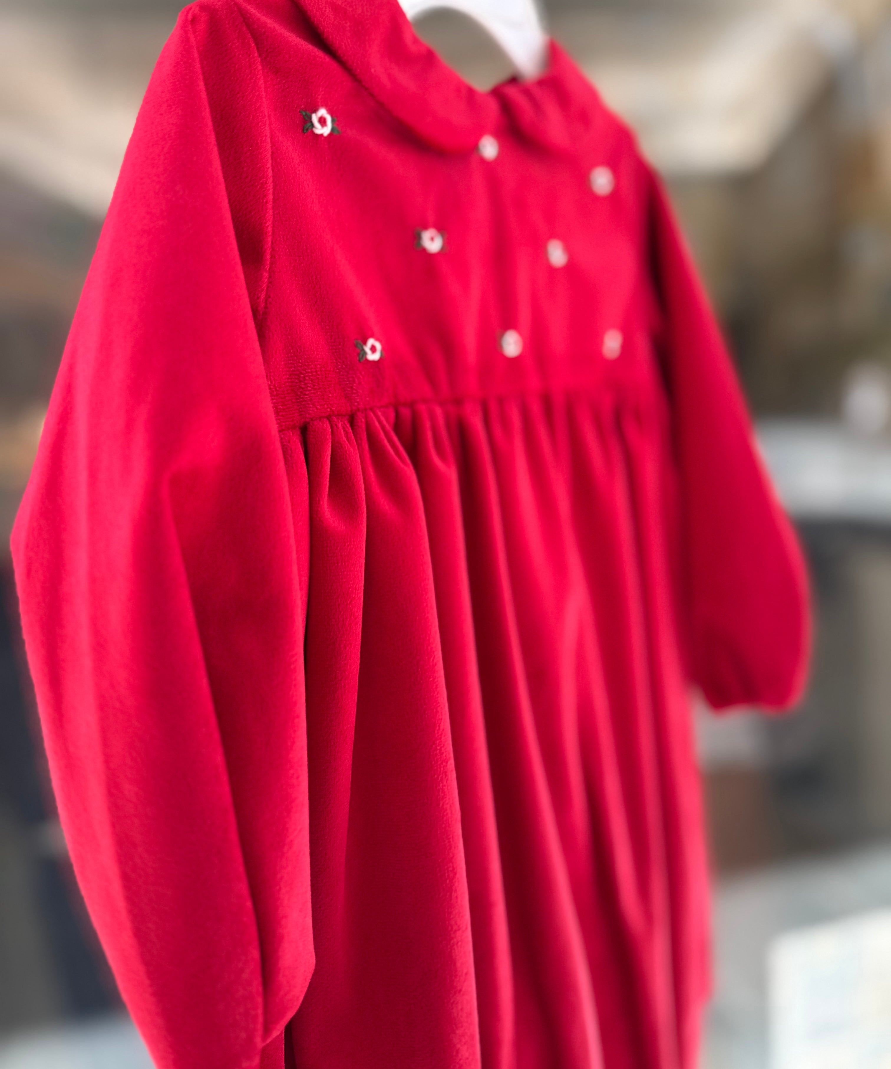 Abito velluto rosso ricamato Malvi F26I108VELV