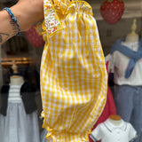 Costume LAB intero in cotone vichy giallo e bianco con fiocchi fiorellini
