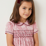 Abito fantasia rosa ricamo smock B9031 Tartaleta