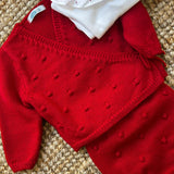 Completo incrociatino + bloomers lavorazione noccioline rosso Mi Lucero x LA NUVOLA LAB I25307 I25309