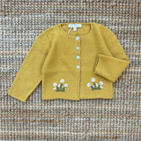 Cardigan misto cashmere senape con ricamo matgherite Mariella Ferrari MGC3