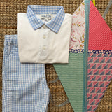 Completo polo in jersey bermuda vichy goffrato bianco e azzurro Malvi & Co S26B210PNQQ S26B203CAJJ