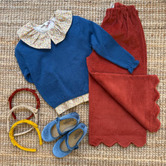 Pantalone palazzo LAB Flora in velluto coste larghe ruggine con orlo cappe