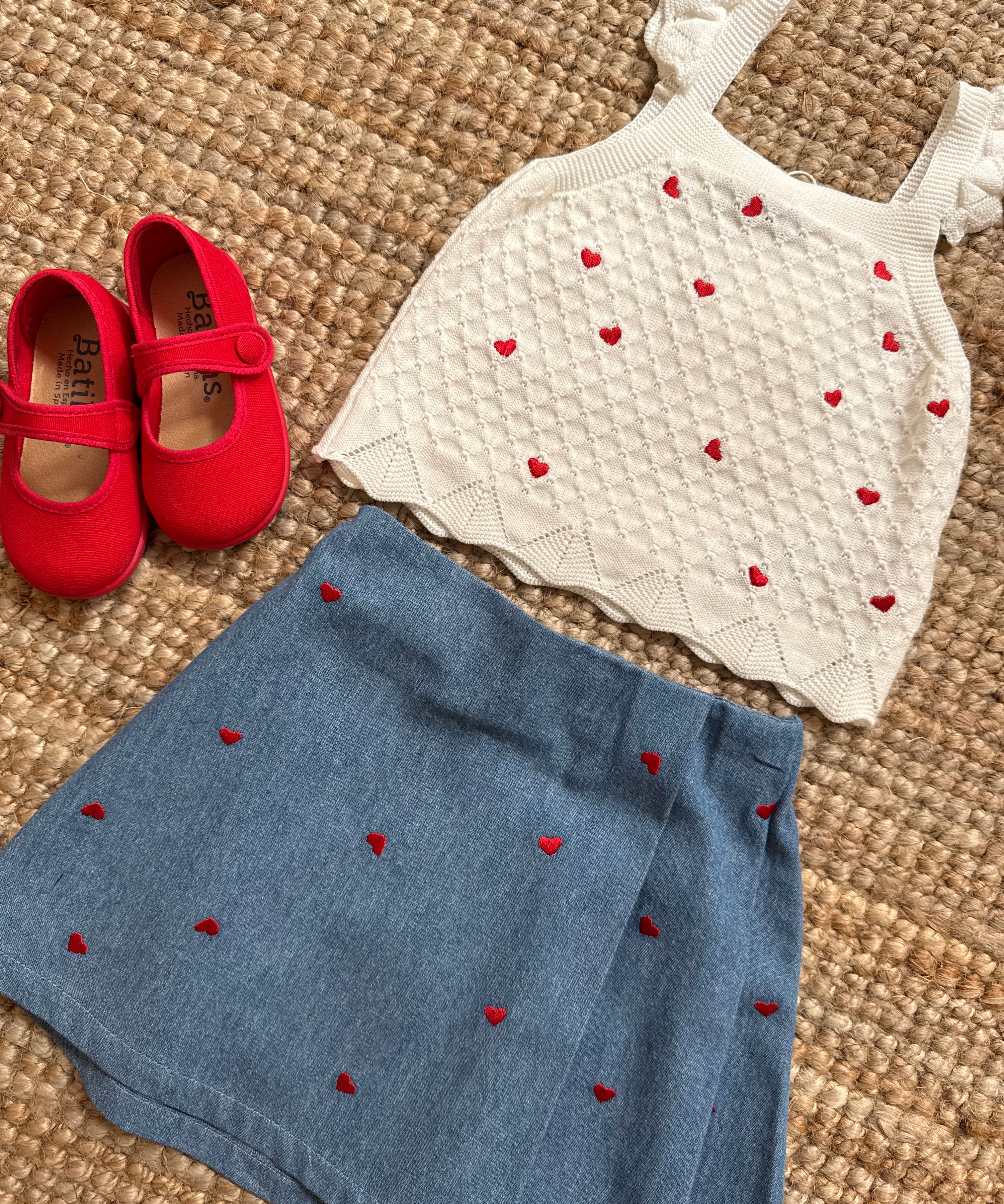 Gonna denim con cuoricini ricamati DK329