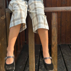 Pantalone gaucho Magil quadri marrone grigio e panna IN25105