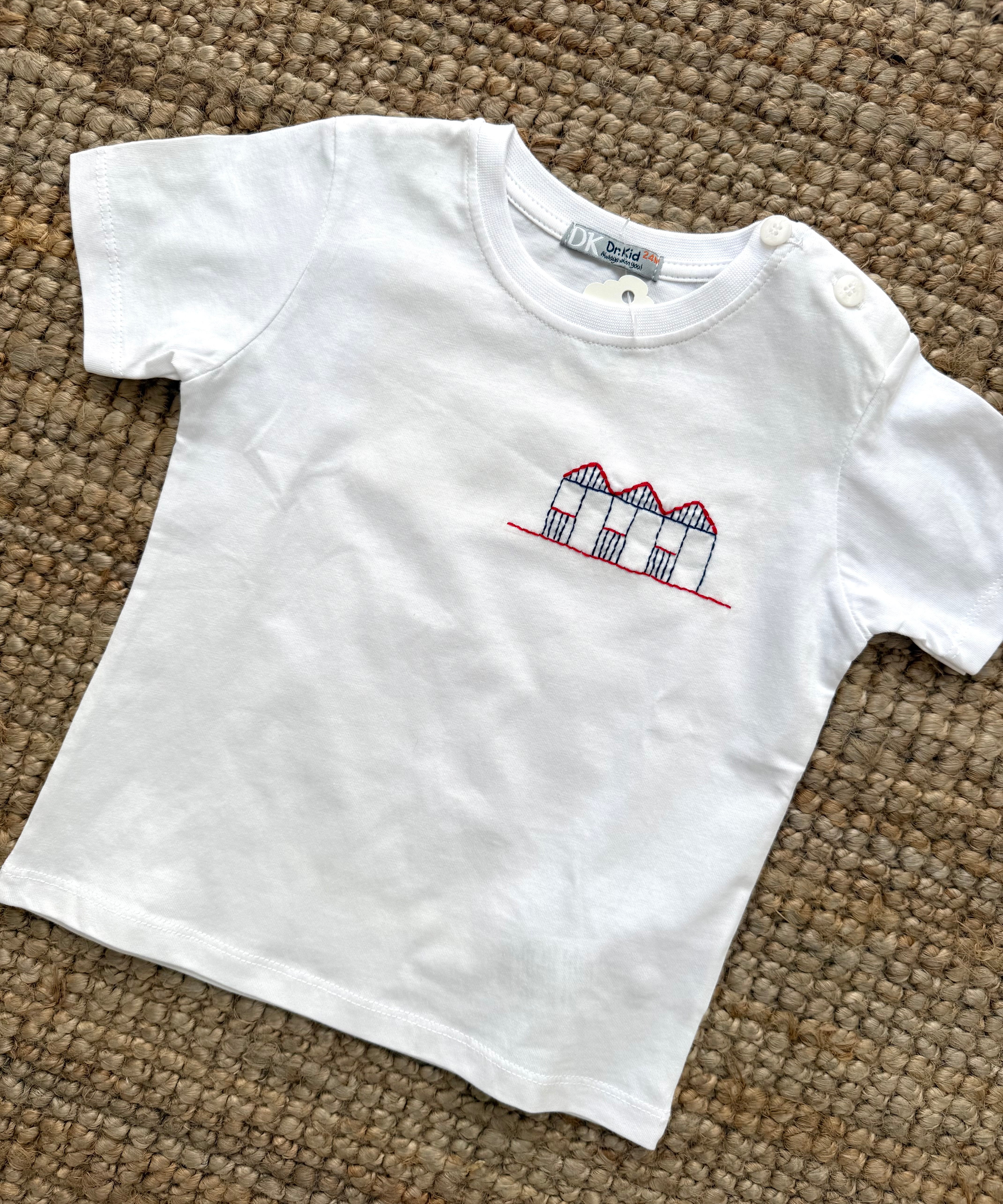 T-shirt girocollo bianco ricamo cabine DK40