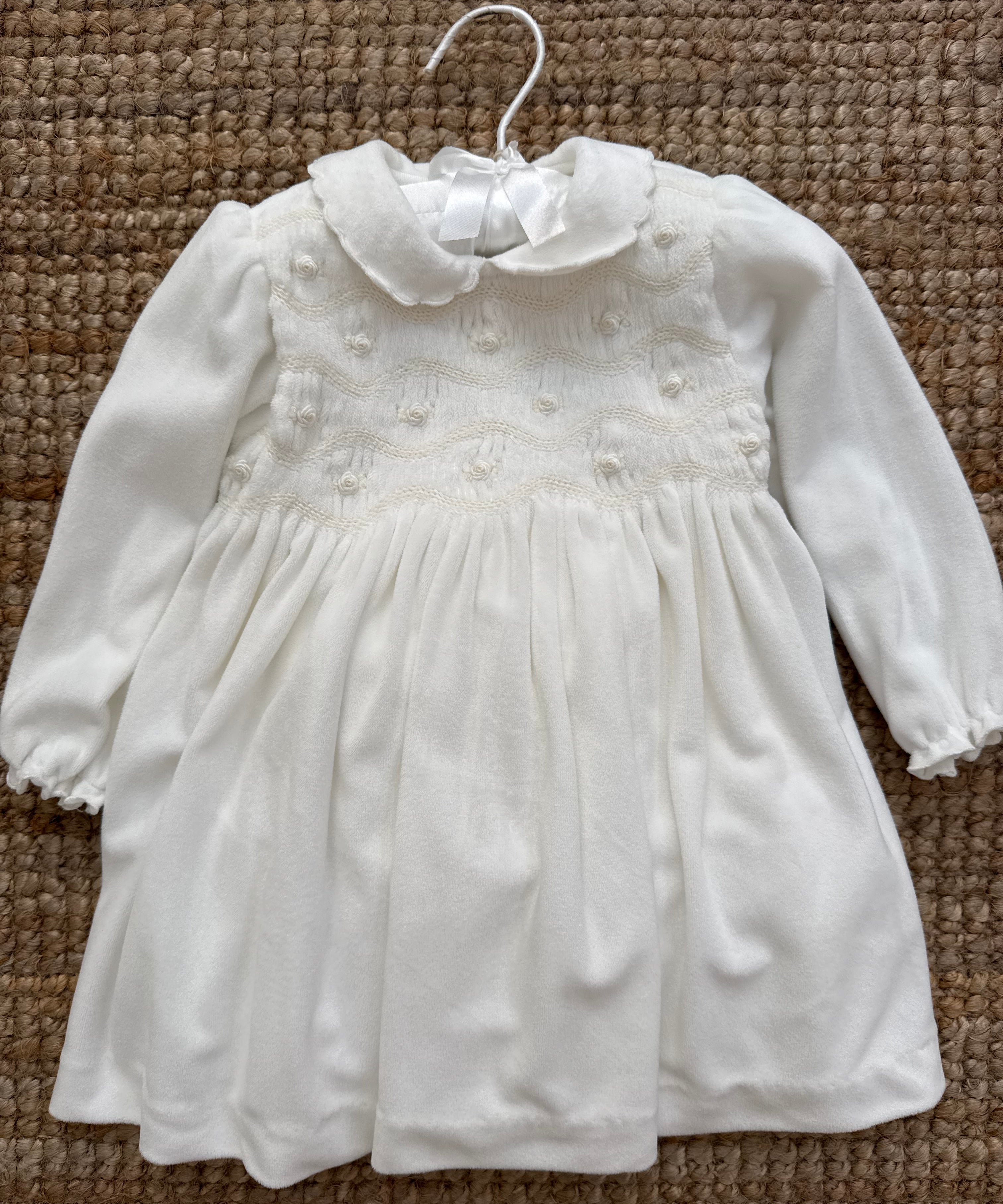 Abito battesimale in ciniglia ricamo smock Malvi F26I124VELVV