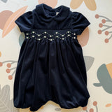 Pagliaccetto velluto blu con ricamo punto smock Malvi FCCI140TUVV