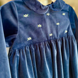 Abito velluto blu ricamato Malvi F26I108VELV