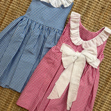 Abito vichy fucsia e bianco con collo frill Mariella Ferrari AT931