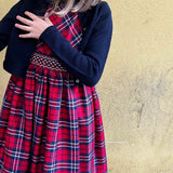Red and blue tartan dress with smocking embroidery FCCM003VERR