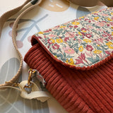Tracolla patchwork LAB velluto mattone + fiorellini