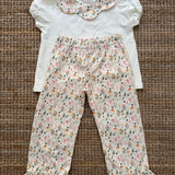 Completo LAB polo colletto petalo fiorellini e pantalone con frill