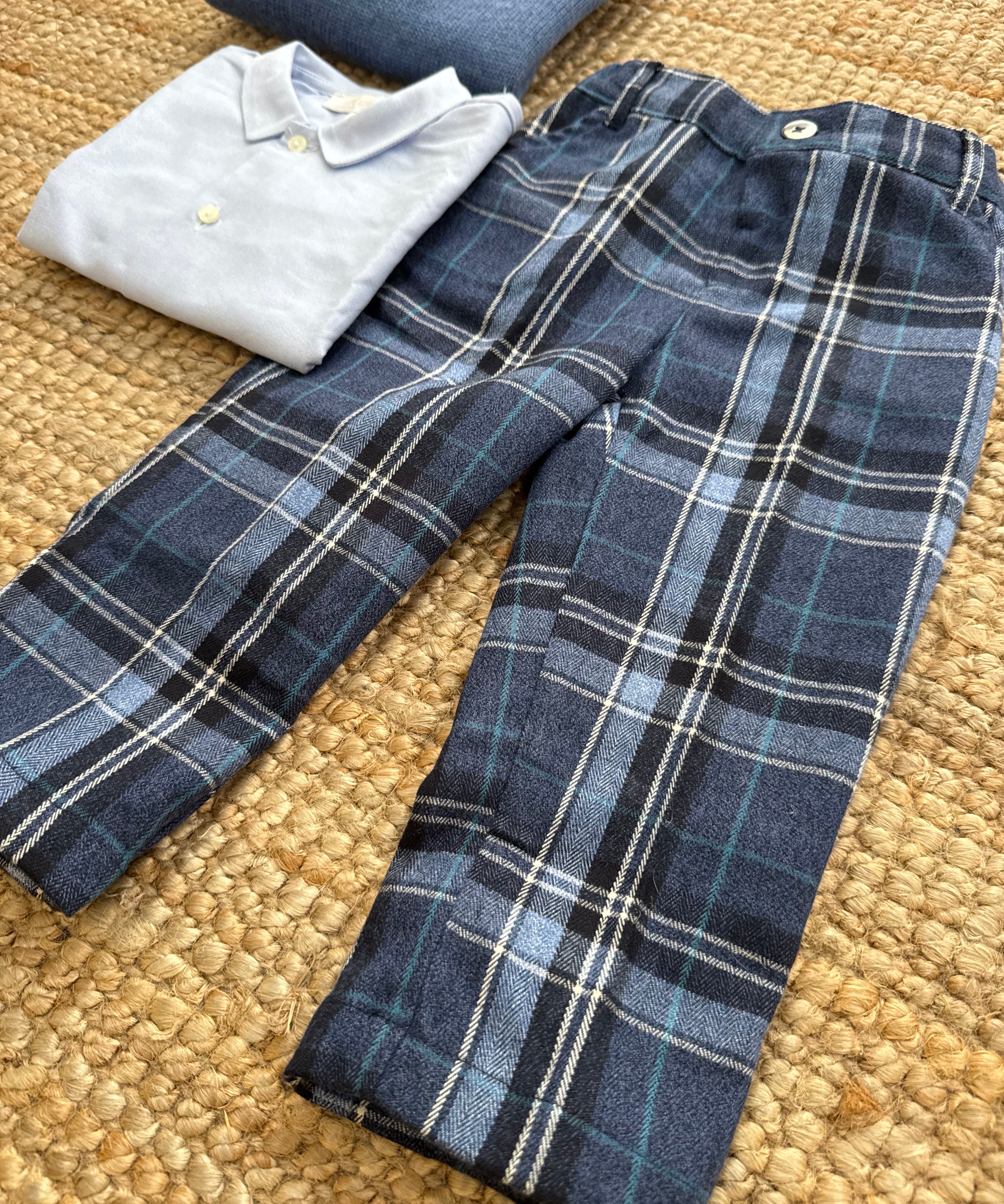 Pantalone in flanella tartan blu e azzurro Malvi F26B210PNNC