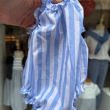 Costume LAB intero in cotone righe azzurro e bianco con fiocchi