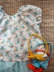 Camicetta LAB in tessuto anni 70 originale fantasia fiorellini tiffany arancio