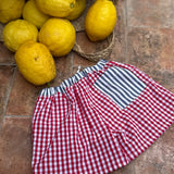 Costume boxer LAB in cotone vichy rosso e bianco dettagli riga bianco e blu