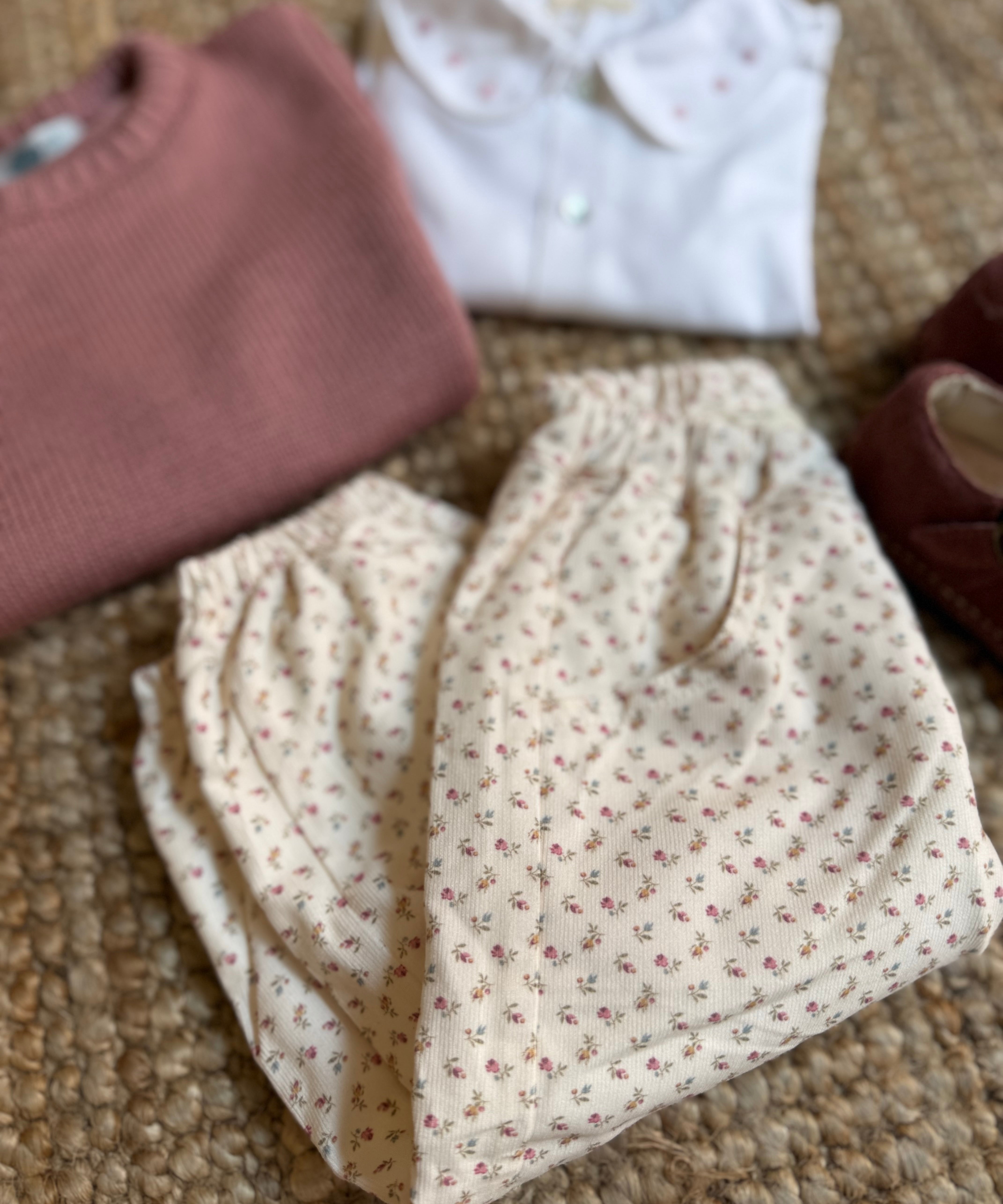 Pantalone in velluto millerighe stampa fiorellini HE89G BabyGi
